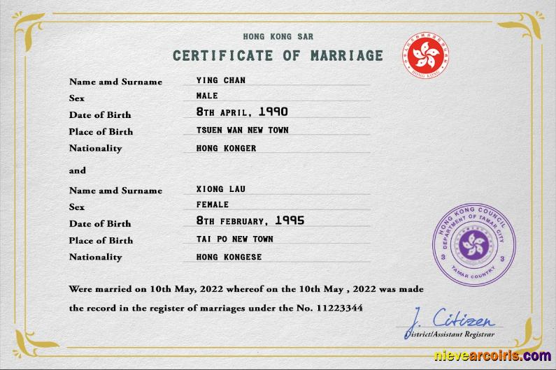 Hong-Kong marriage certificate